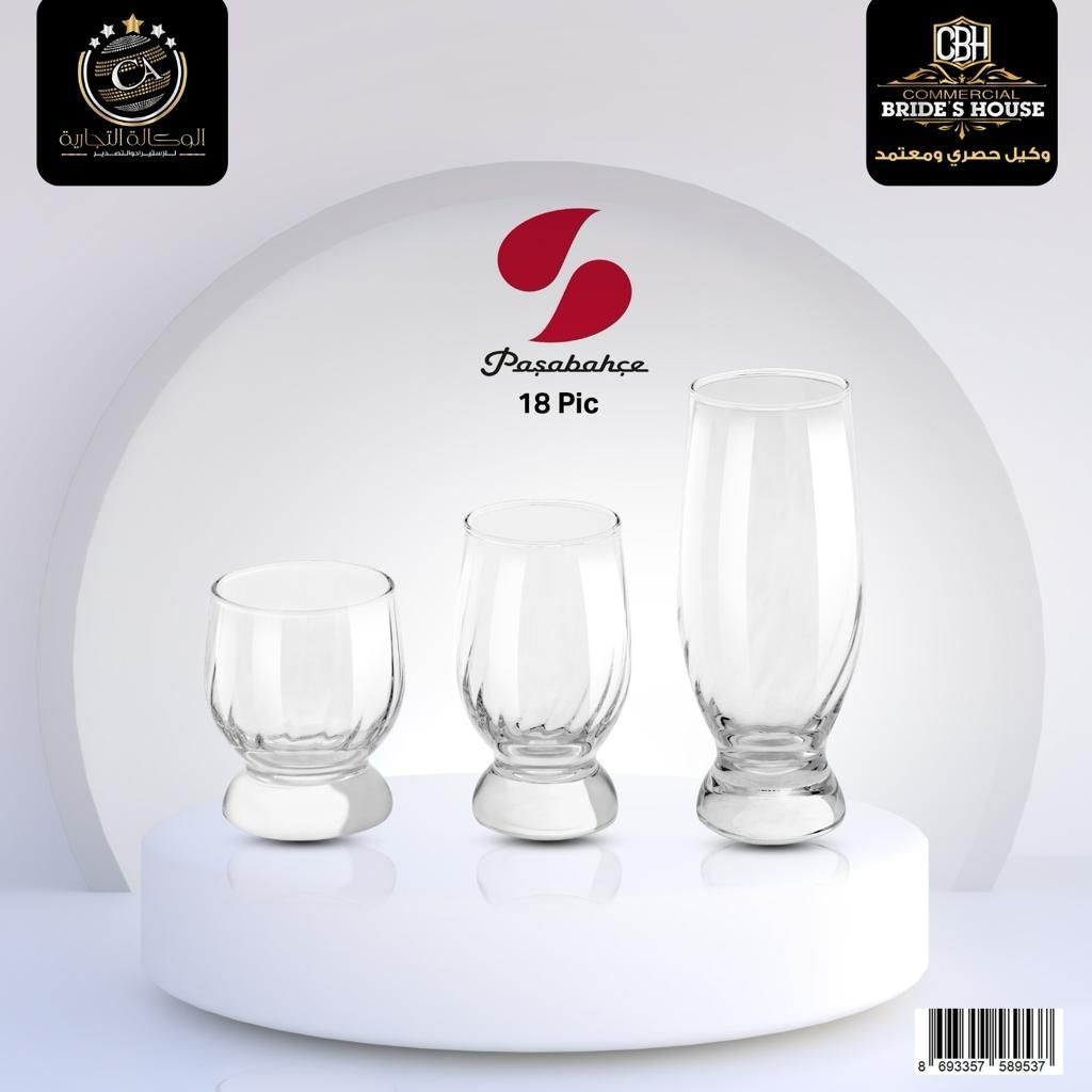 TC- طقم كوب اكواتك 18قطعه سادة مضلع Aquatic