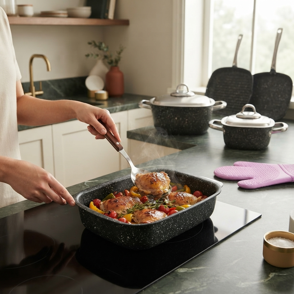 طقم حلل كيتنشوفا جرانيت مربع ديزاين إيطالي 15قطعه Kitchnova