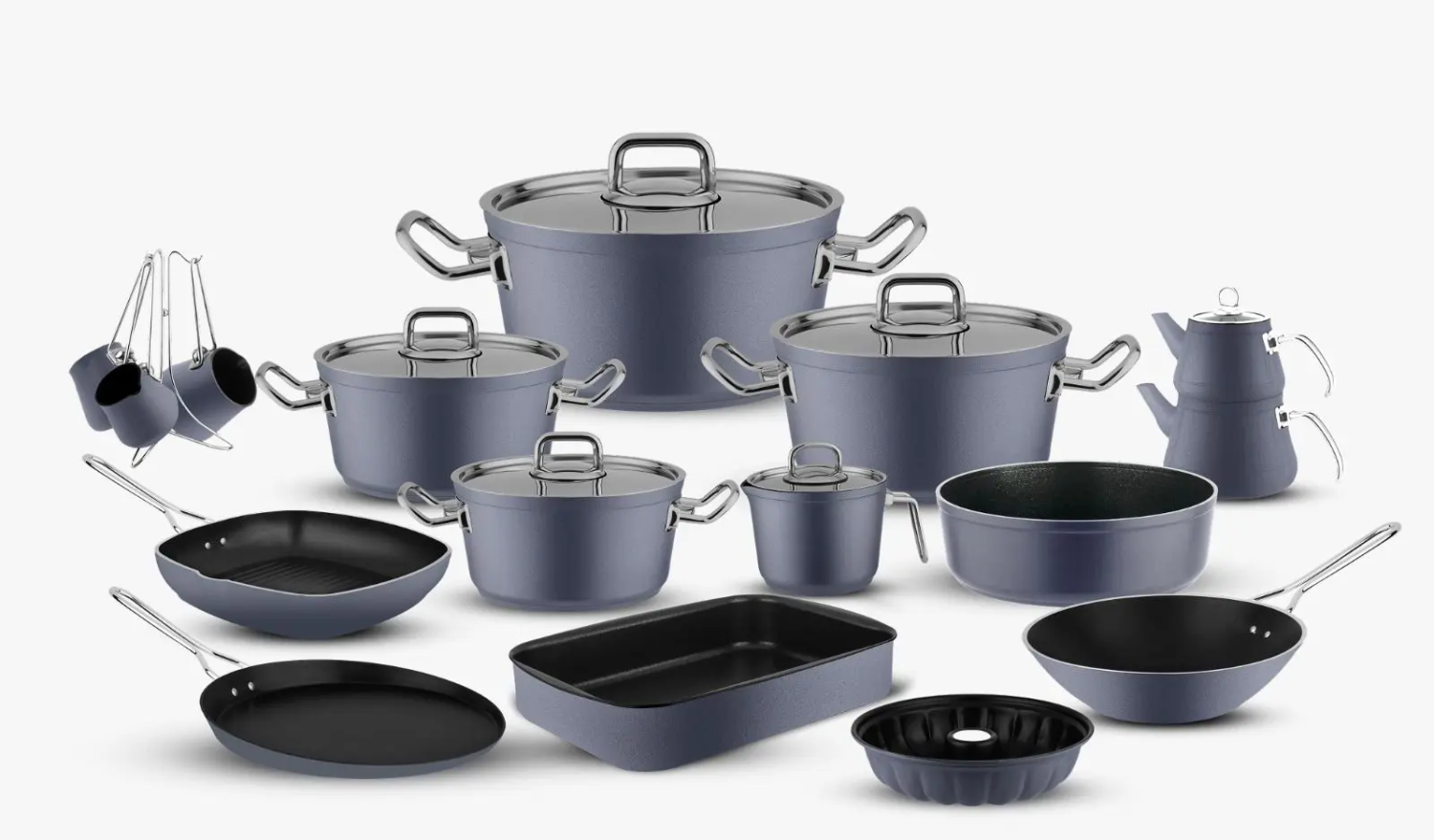 طقم حلل لاينز تيفال مدور غطاء استانلس 24قطعة تركى Gray